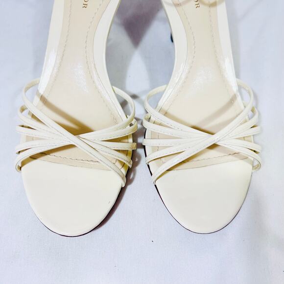 Ann Taylor Mid Heel Sandals Women 7M Cream Leather Ankle Strap Used - Picture 7 of 9